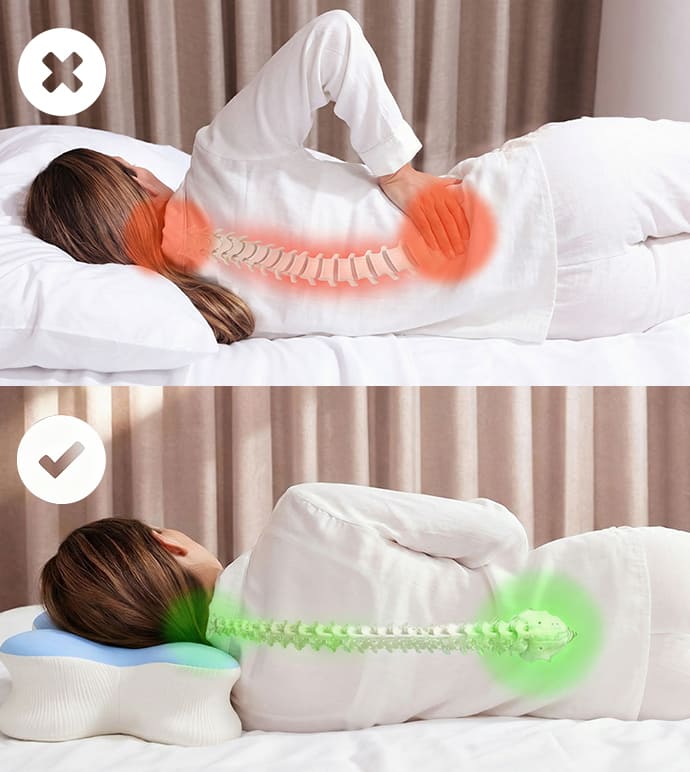 Old worn pillow vs Melara Air ERGO spine alignment