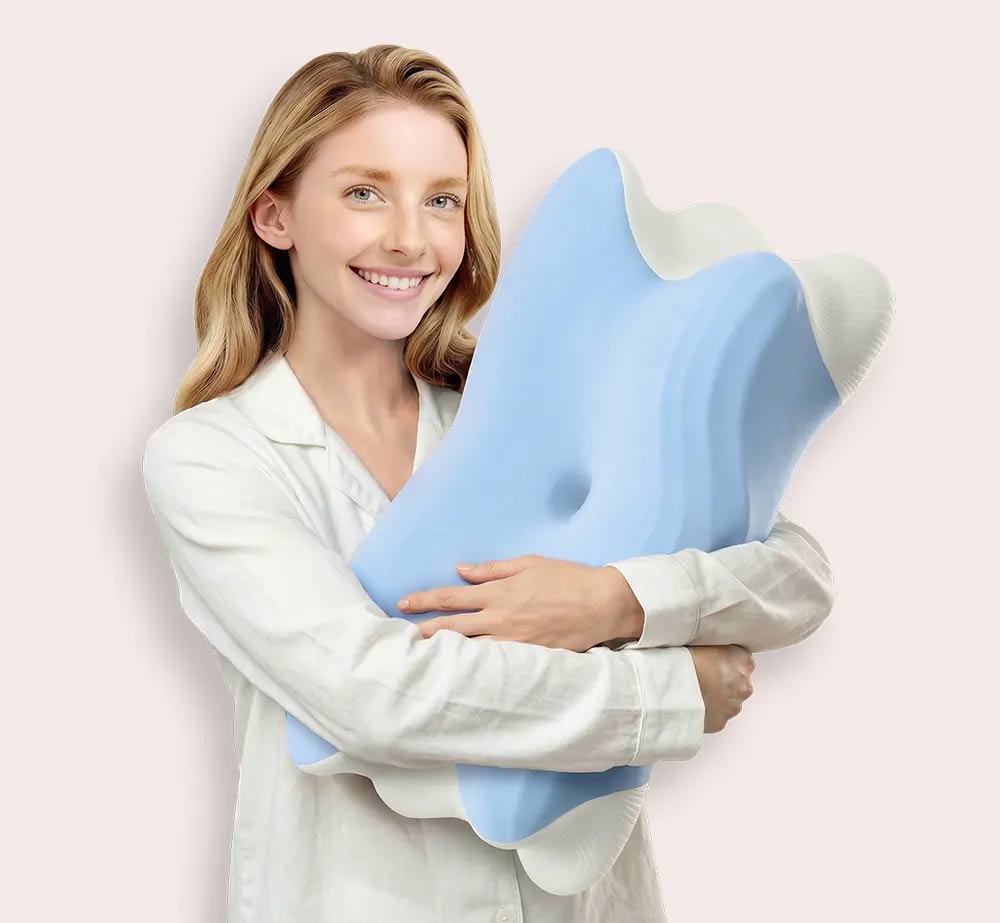 Smiling woman holding the Melara Air pillow
